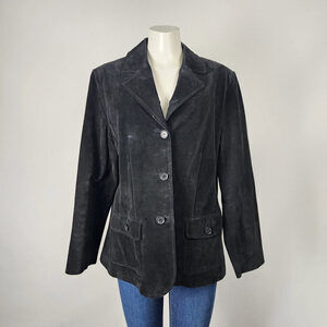 Lady Hathaway Black Suede Button Up Jacket Size L/XL